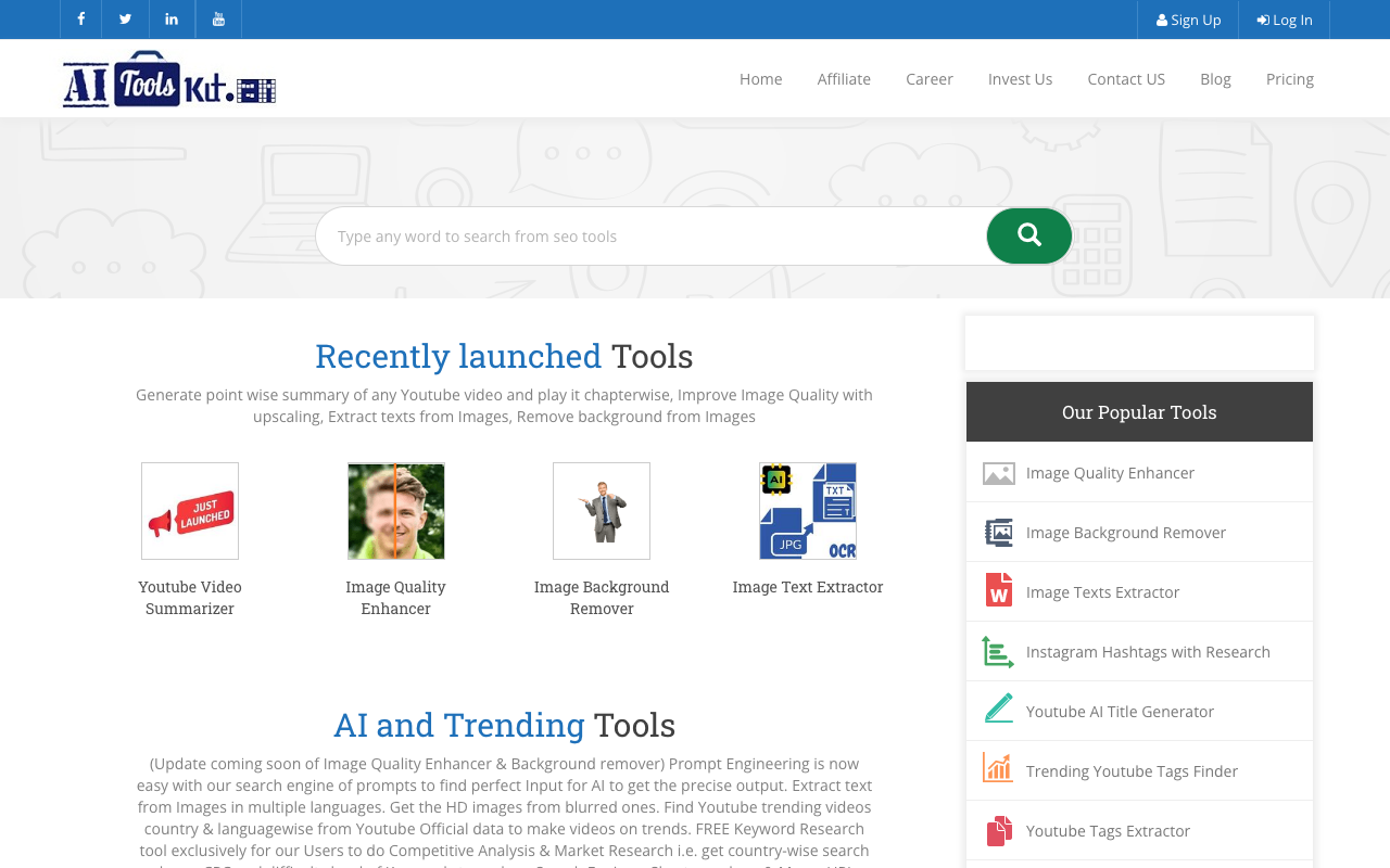 AiToolsKit.ai - Free AI, SEO, Writing, Image, Youtube & Social Media Tools AI SEO Writing