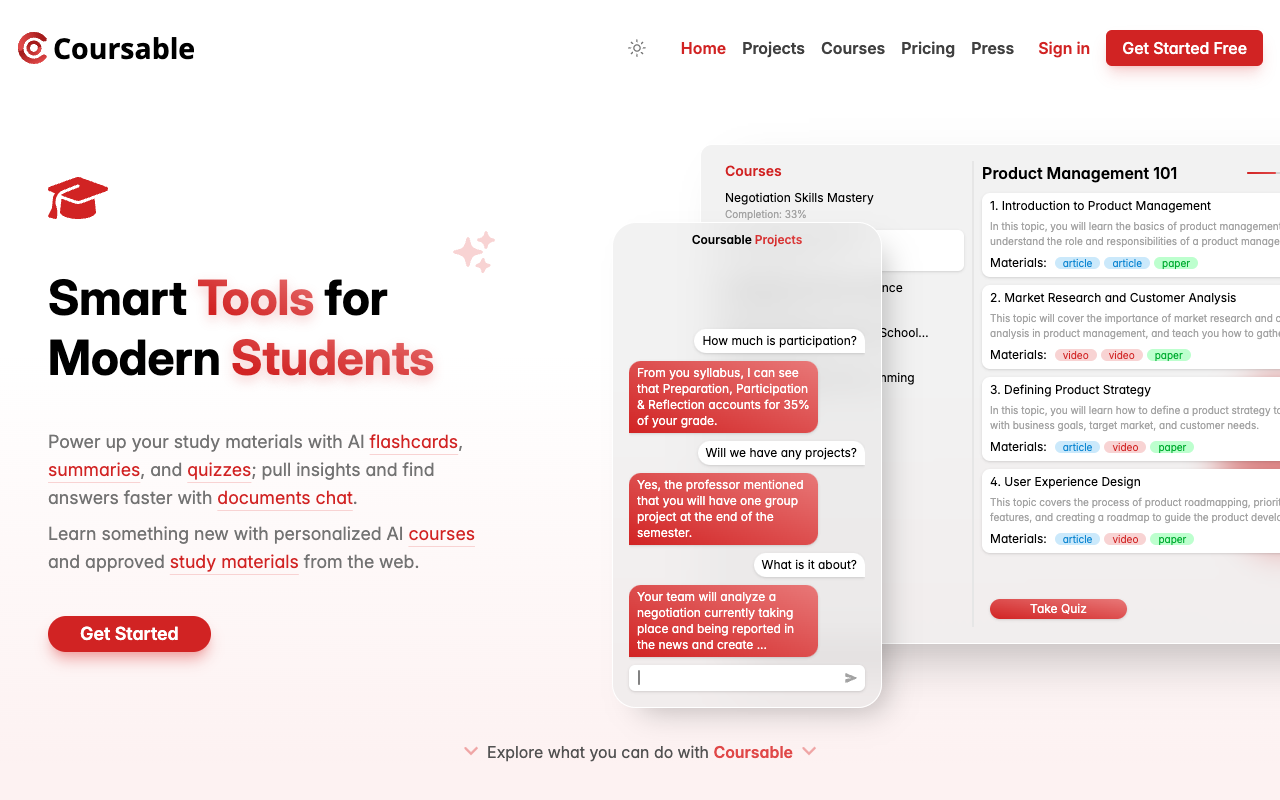 Coursable Projects - Student workspace powered by AI