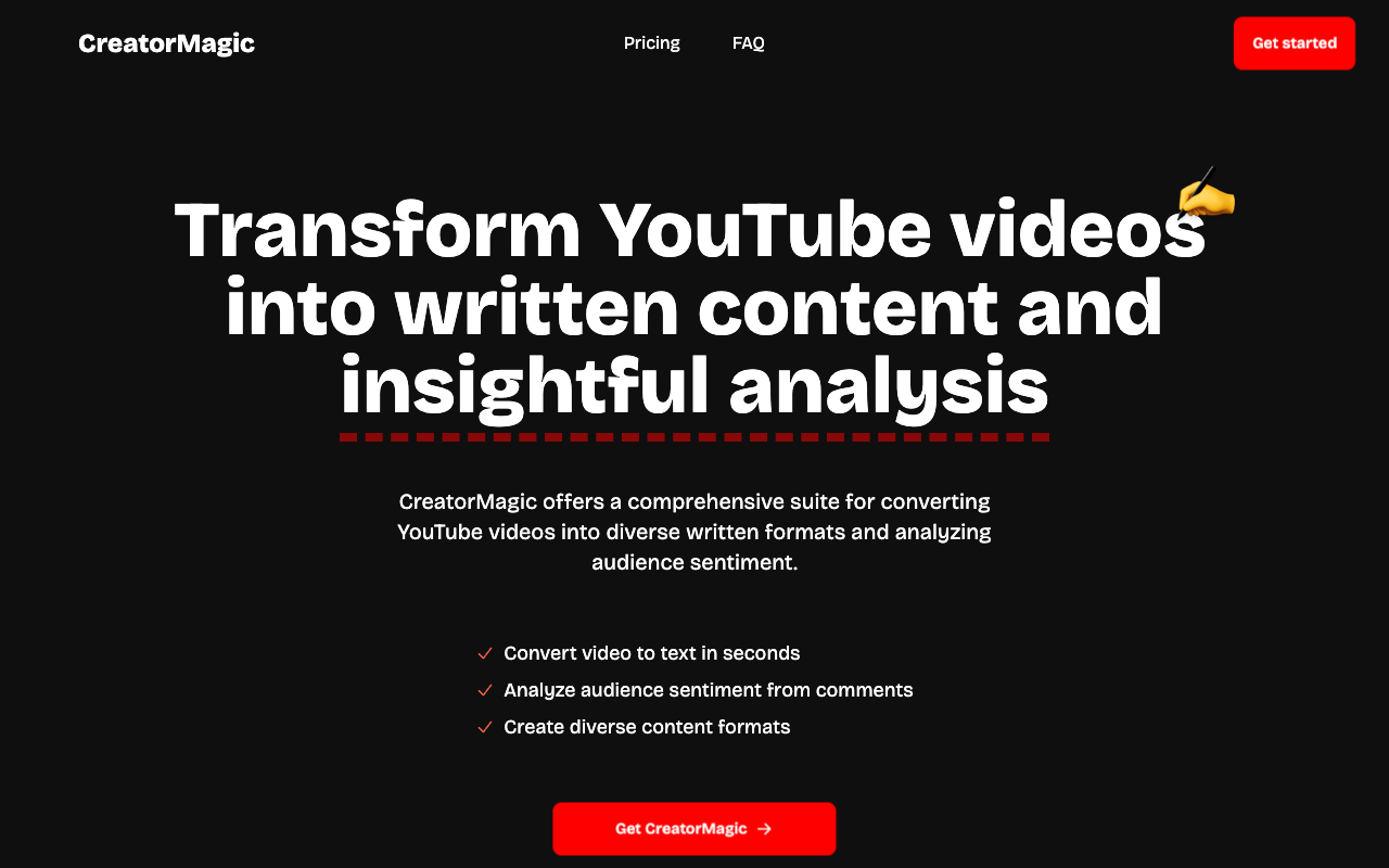 CreatorMagicAI - Turn YouTube videos into written and insightful analysis