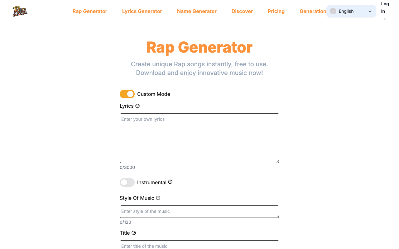 Rap Generator - An AI tool that can generate rap for free AI Music