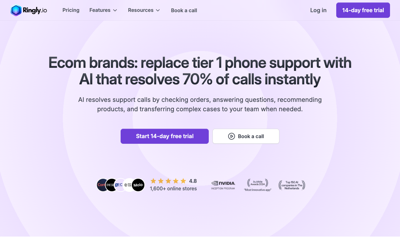 Ringly.io - Replace customer service with an AI phone agent