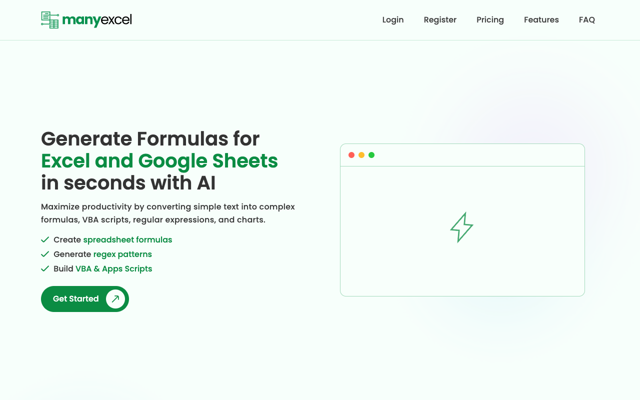 ManyExcel - Convert your text into spreadsheet formulas with AI