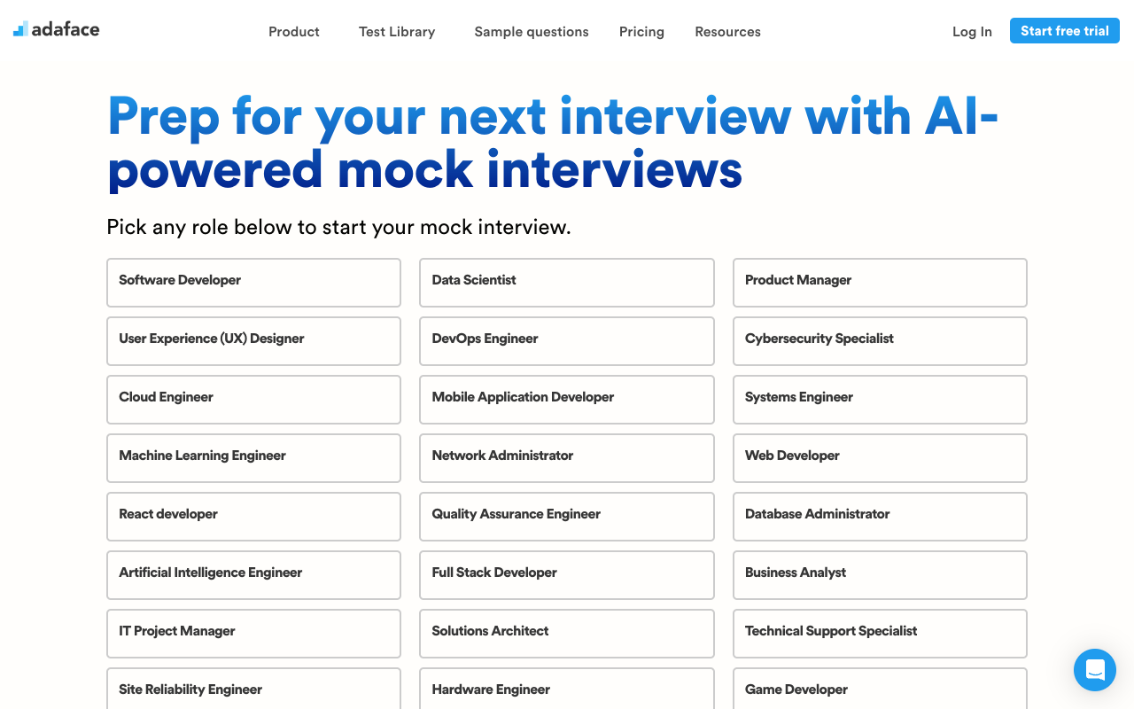 Mock Interviews by Adaface - Prep for your next interview with your personal AI coach