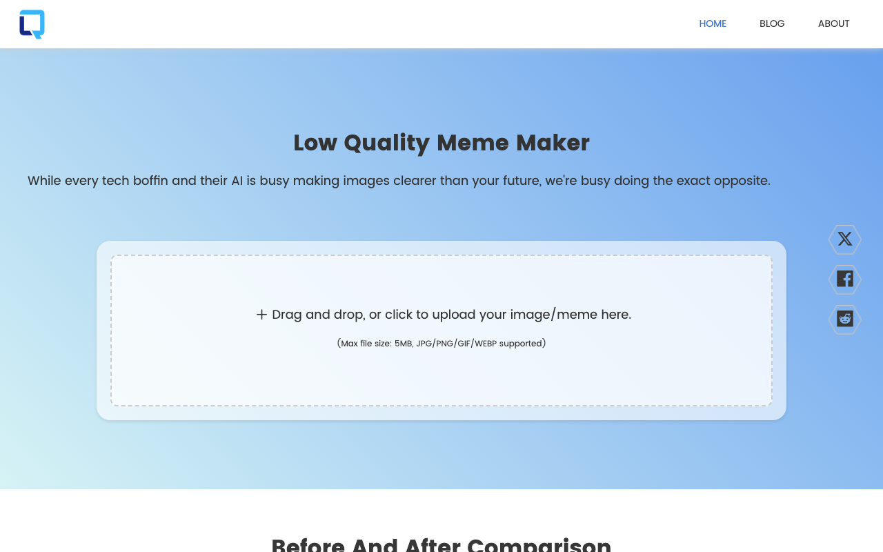 Low Quality Meme Generator - Bring back a vintage look to memes in this AI hi-fi world Meme Generator Vintage