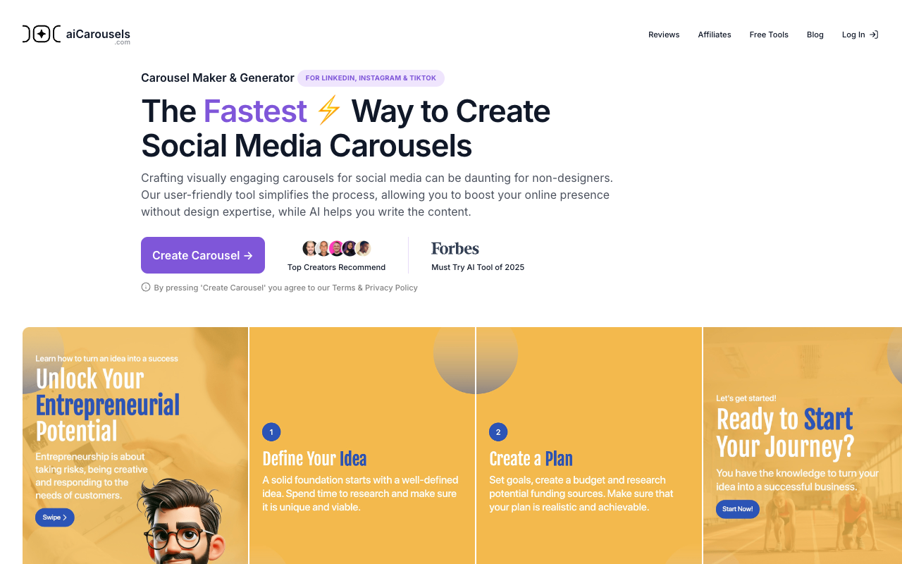 aiCarousels 3.0 - The Fastest Way to Create Social Media Carousels Social Media Design AI
