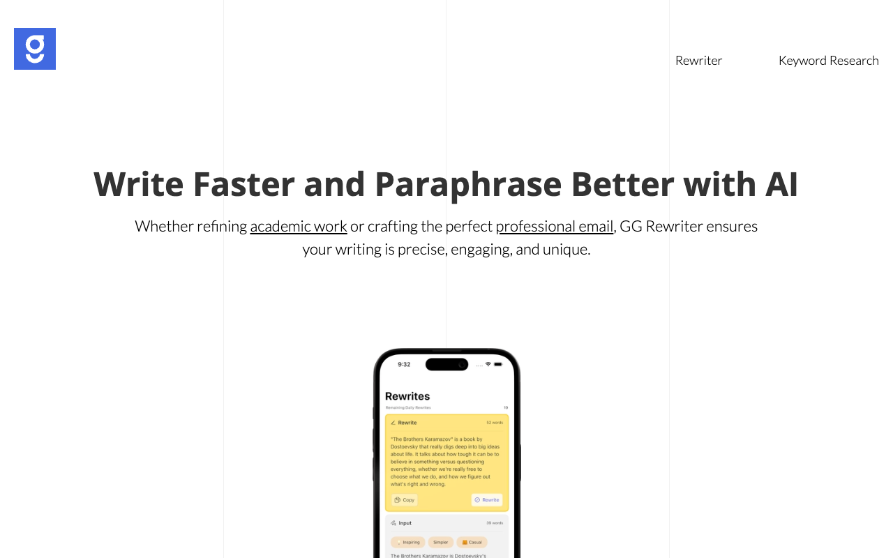 GG Rewriter - Elevate Content with Precision SEO and Rewriting AI