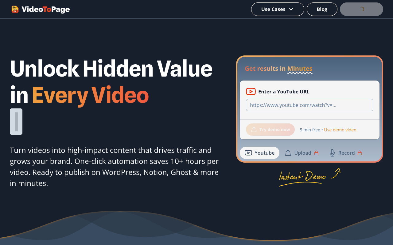 VideoToPage - Repurpose Your Video and Audio Content Instantly Video Audio Content Creation