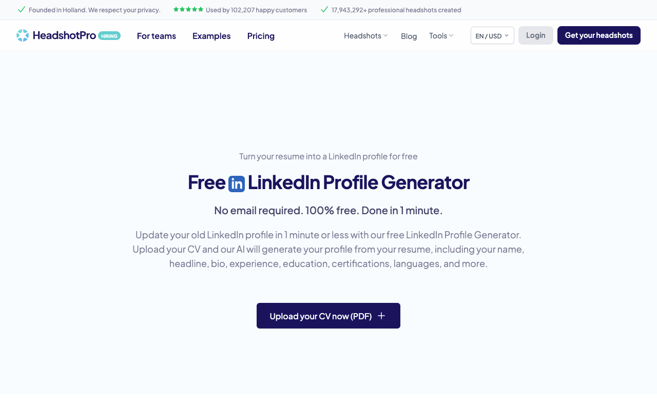 LinkedIn Profile Generator - Turn Your CV into a LinkedIn Profile for Free!