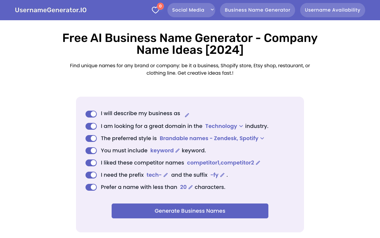 AI Business Name Generator - Craft the Perfect Name with AI Technology