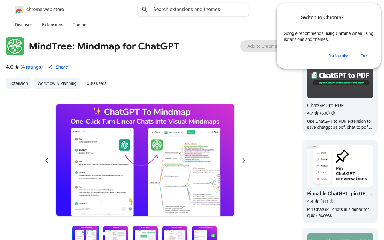 MindTree: Mindmap for ChatGPT - Turn your linear ChatGPT chats into visual mindmaps