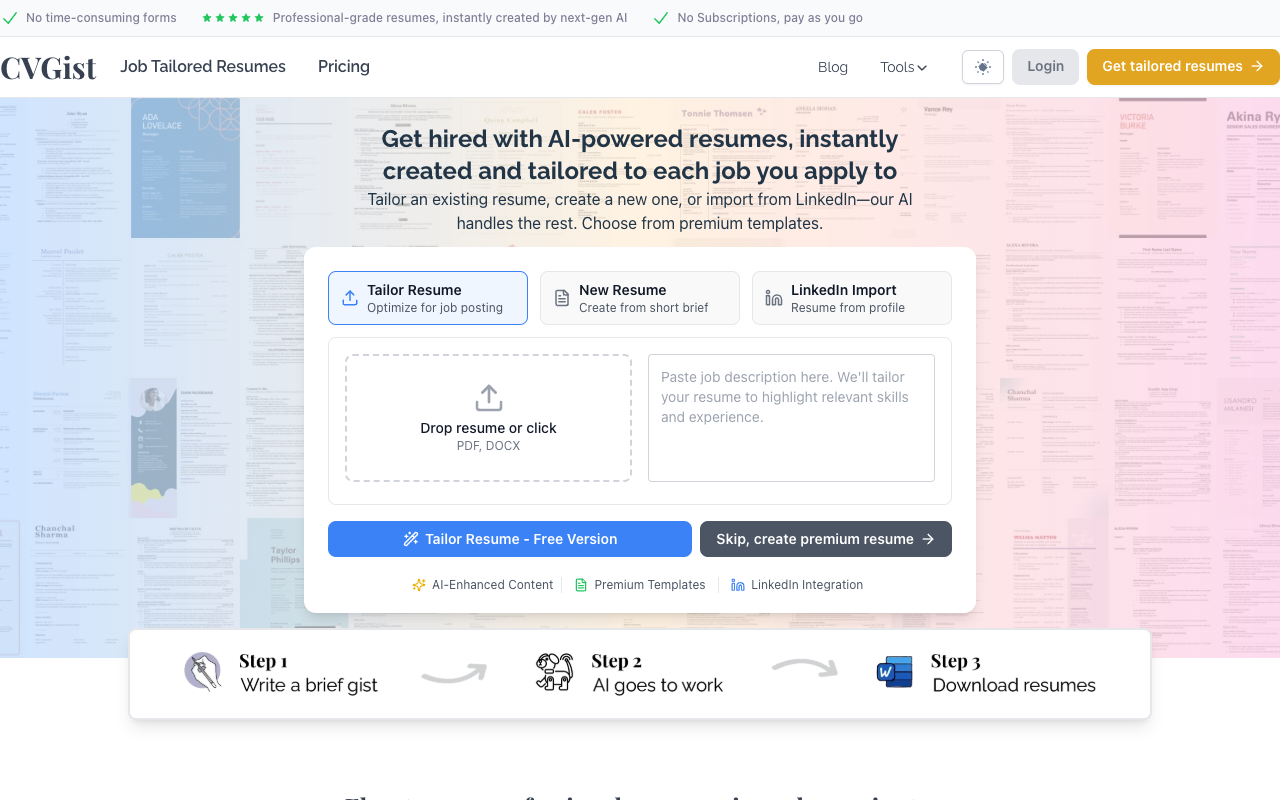CVGist - Resume in under a minute. Powerful AI-based Resume Generator