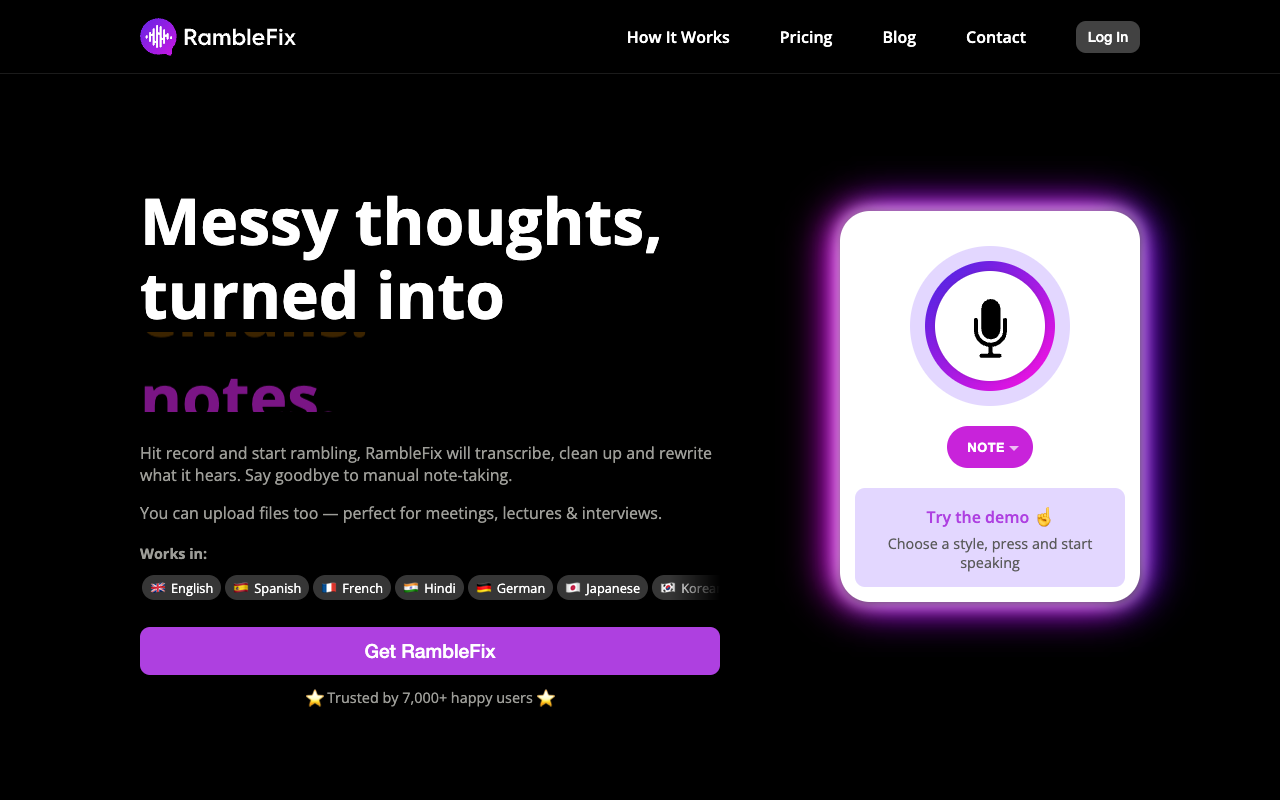 RambleFix - AI Voice Note-taking & Writing Tool