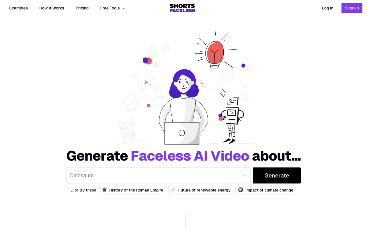 Shorts Faceless - Effortlessly generate engaging AI shorts on any topic