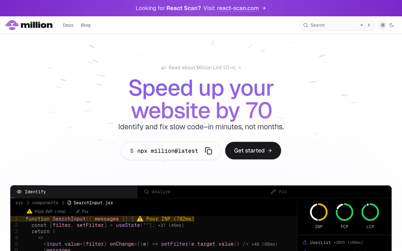 Million Lint - Automatically Fix Slow React Code for Better Website Performance