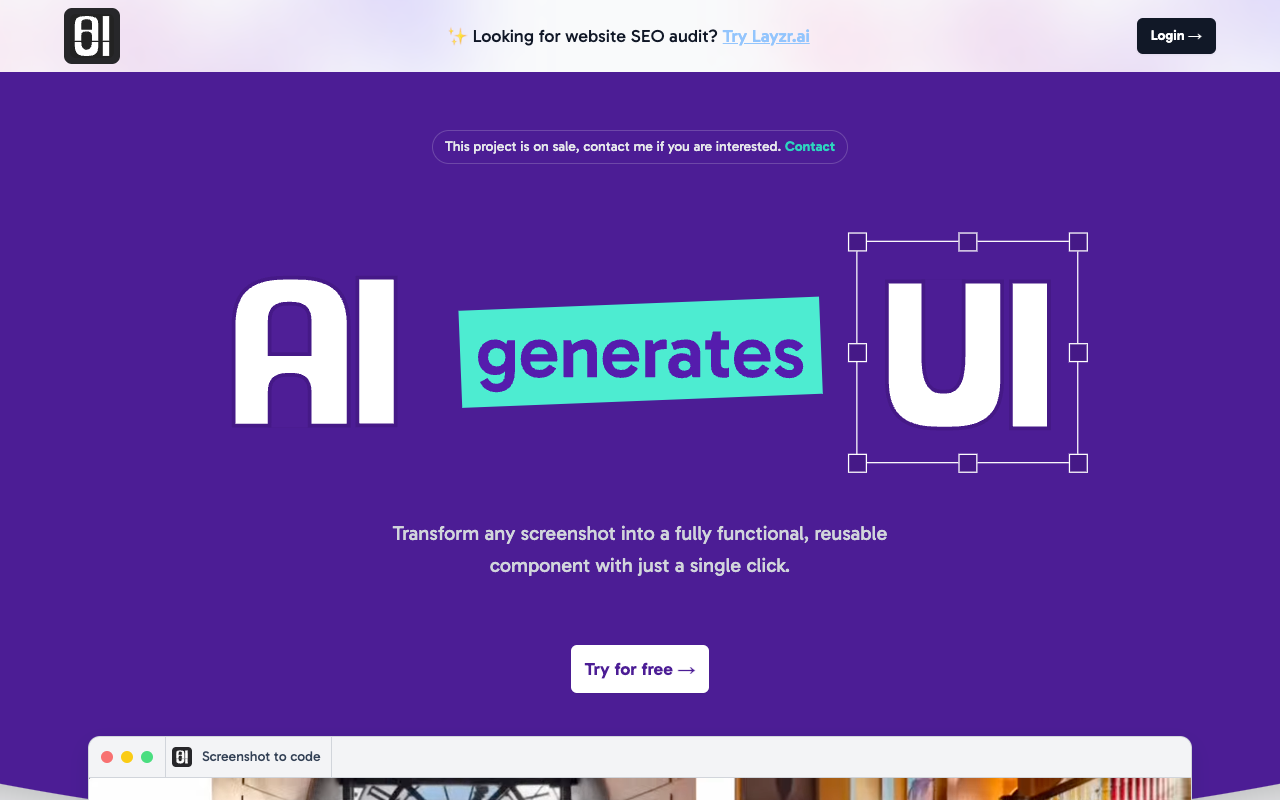 AIUI.me - Transform any screenshot to UI with just a single click AI UI Design Development