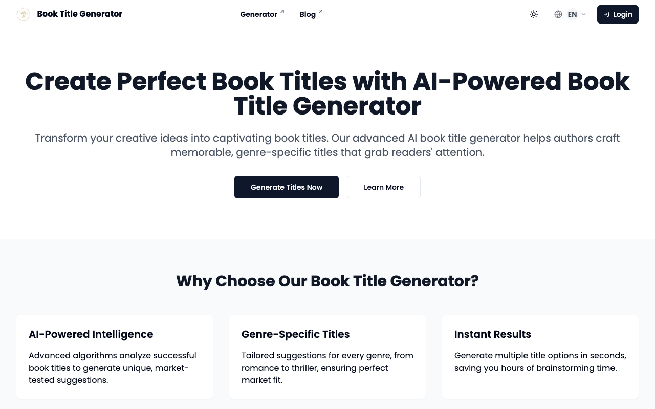 Book Title Generator - Writing Assistance,Content Creation,AI-Powered Creativity