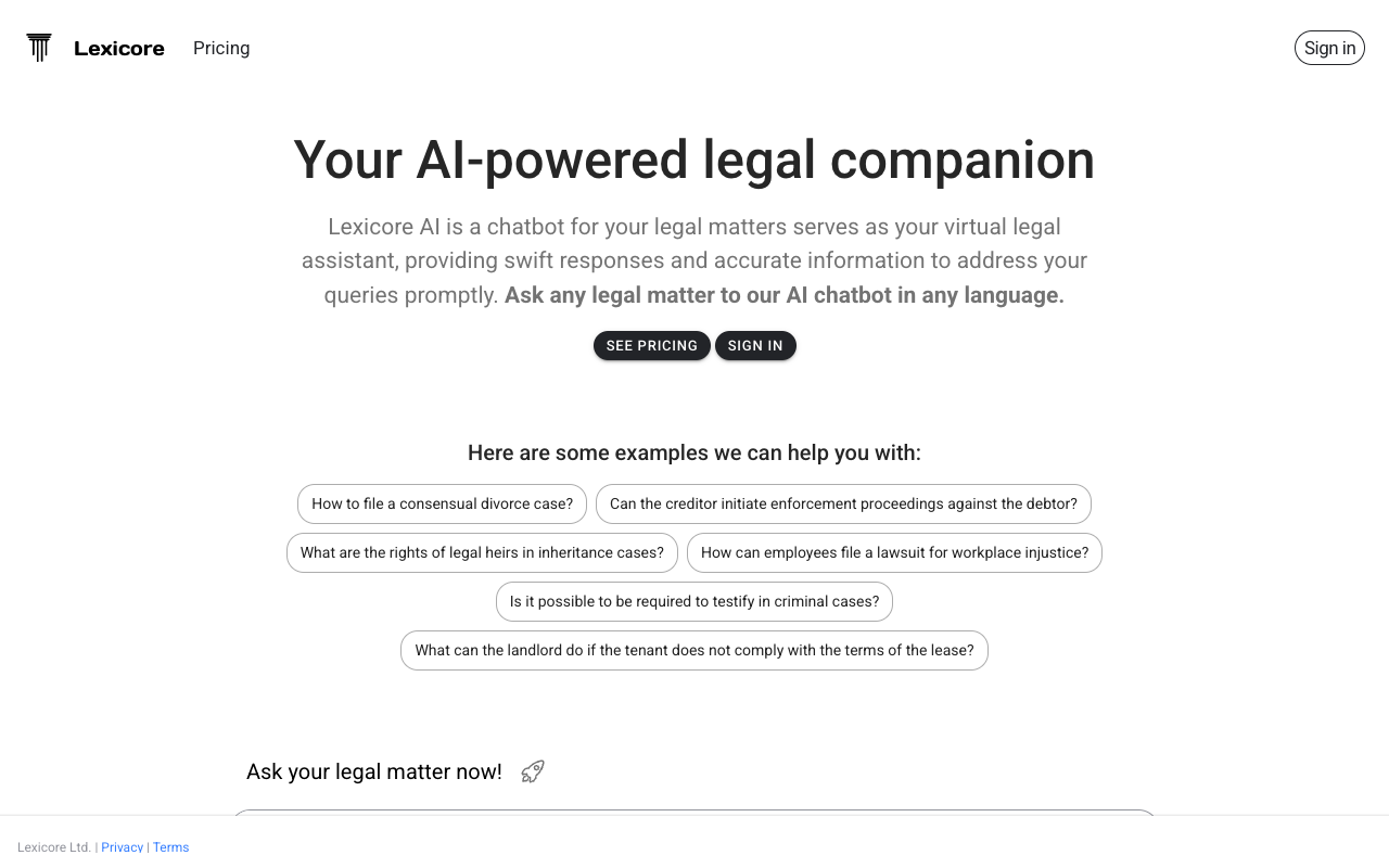 Lexicore.ai - Chatbot for Instant Legal Guidance