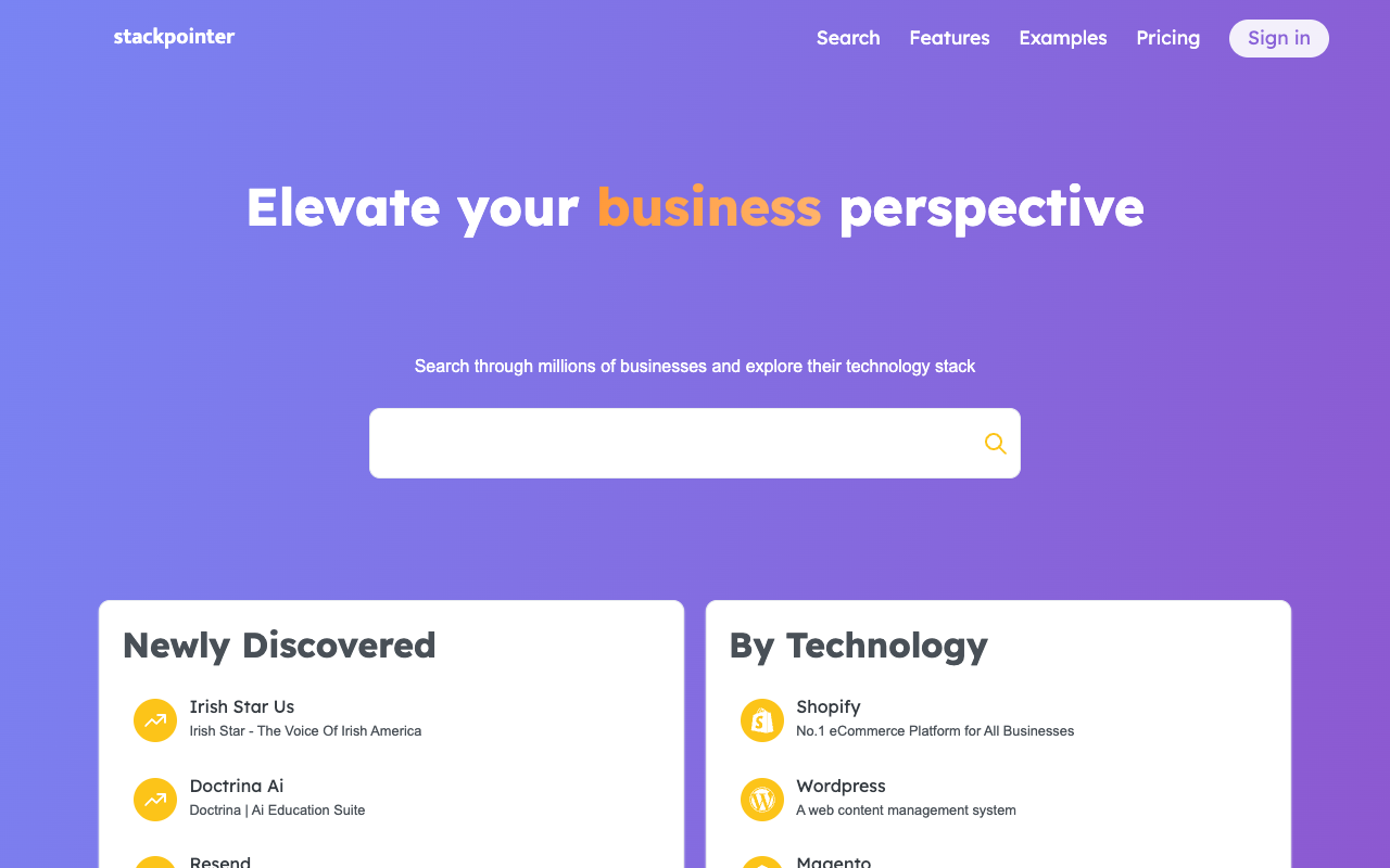 Stackpointer - Discover clients, competitors, opportunities for businesses AI Business Technology