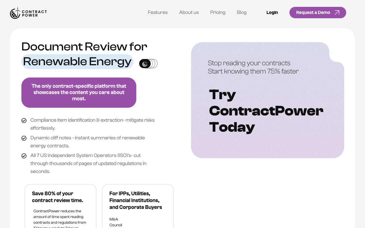 Contract Power AI - Elevating Contract Analysis in the Renewable Sector with AI