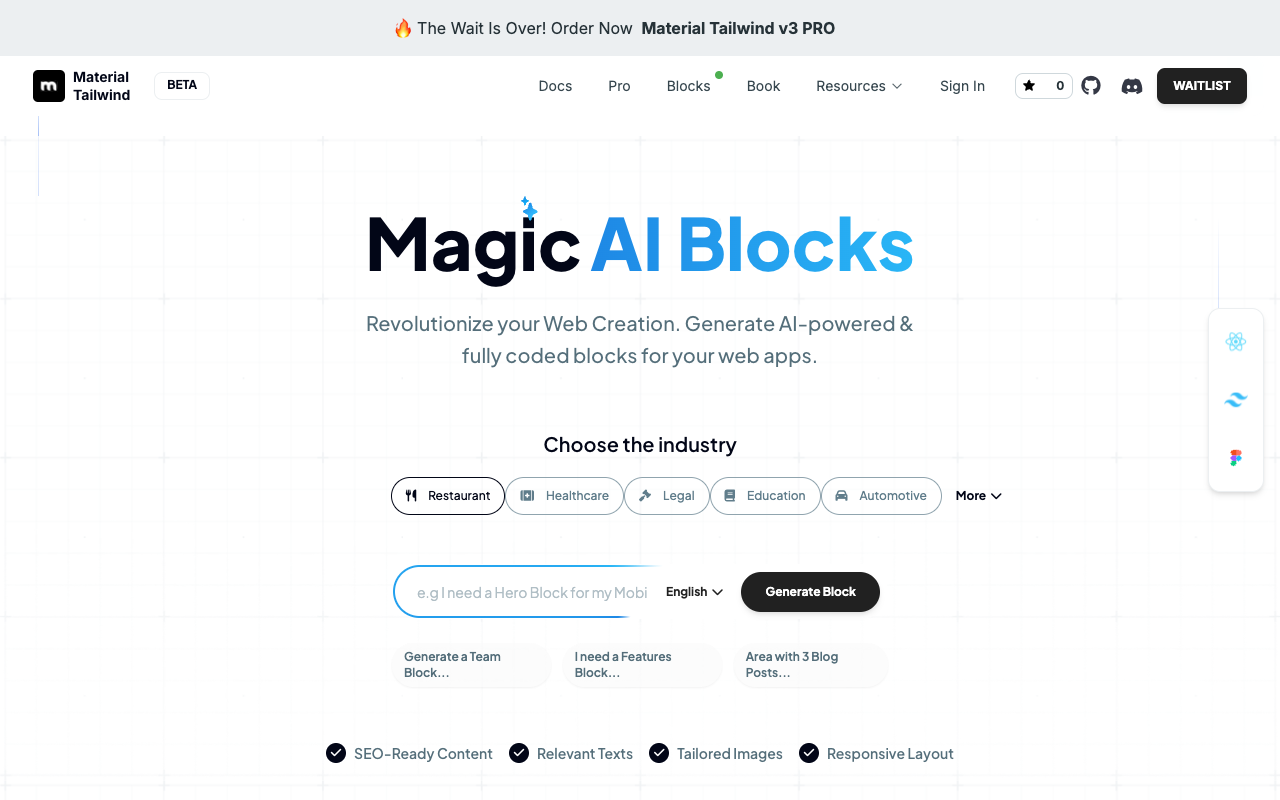 Magic AI Blocks - Generate the UI of your project in just a few seconds