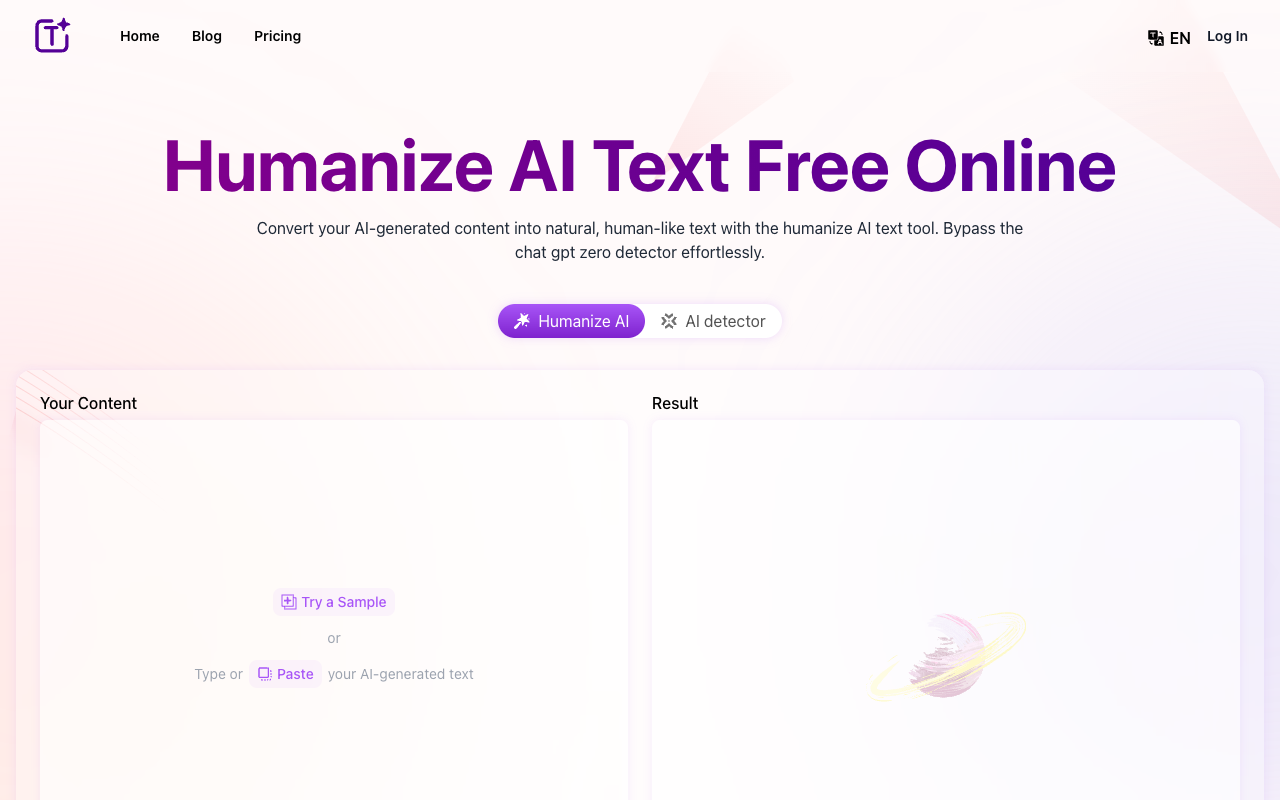 Humanize AI Text Free Online - Transform AI-generated text into natural, human-like writing