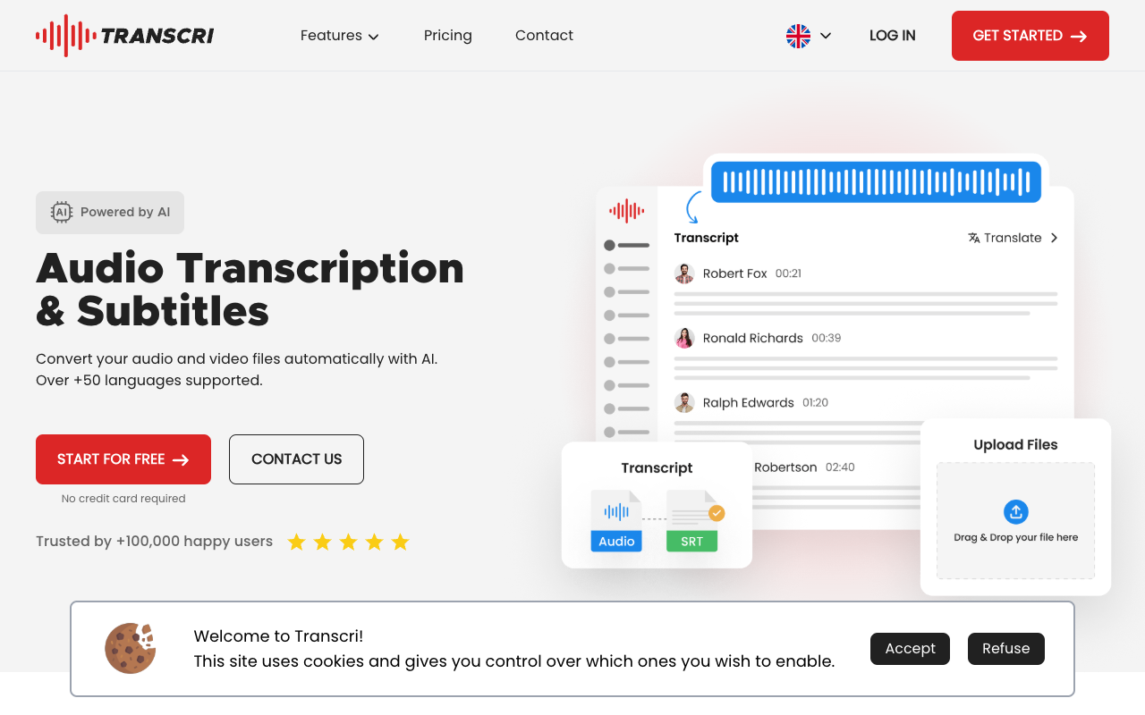 Transcri - Audio Transcription and Subtitle Generation Powered by AI