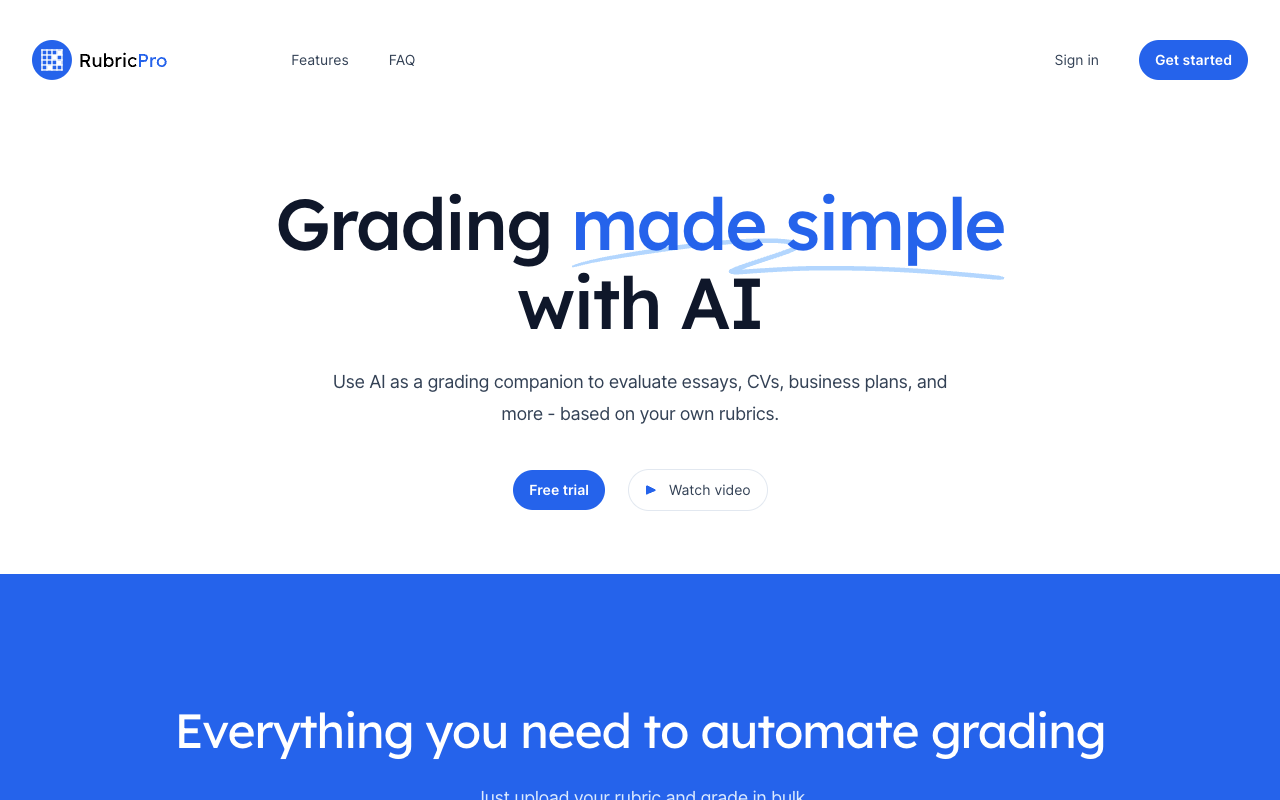 RubricPro.ai - Simplifying Grading with AI