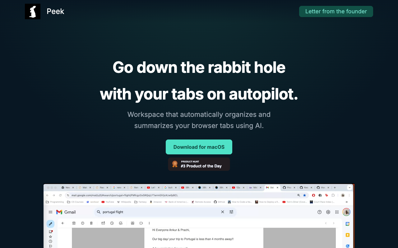 Peek - AI organizer and workspace for your browser tabs