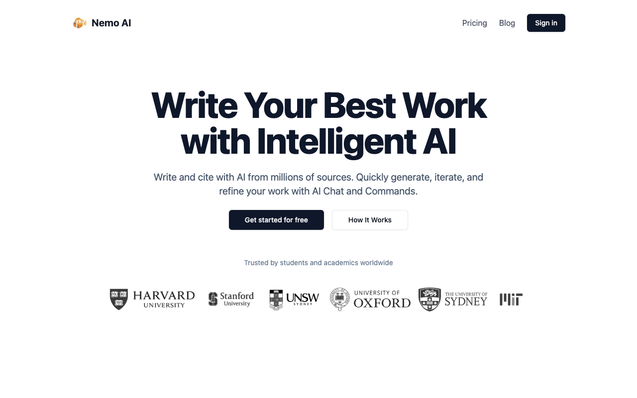 Nemo AI - Write, cite, and create summaries from anything with AI AI Writing Education