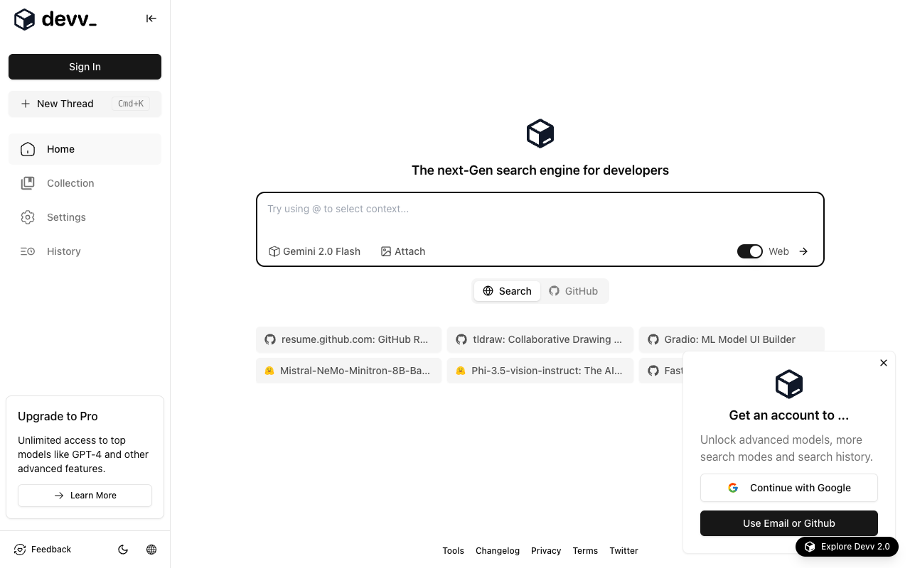 Devv.AI - Developer-centric AI search, augmented by code and docs