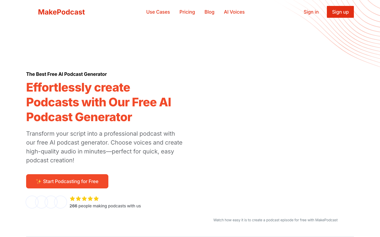 Make Podcast - Effortlessly craft professional podcasts in minutes using AI