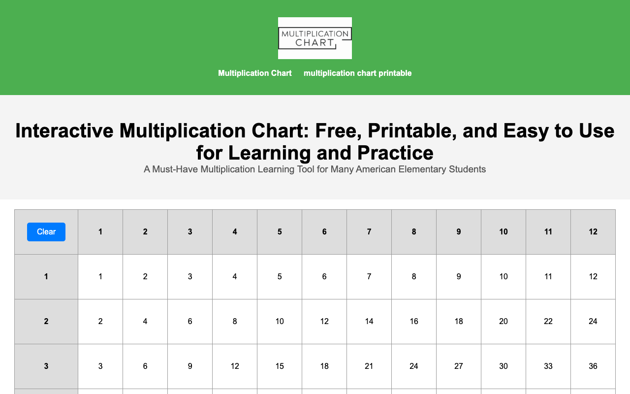 Multiplication Chart - An Interactive and Free Learning Tool