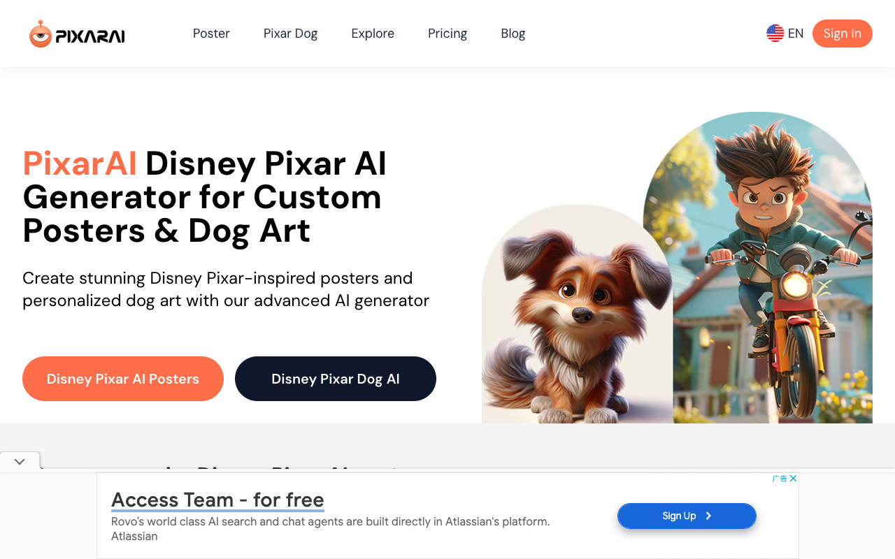 PixarAI - Generate Disney Pixar-style Posters and Dog Art with AI AI Design