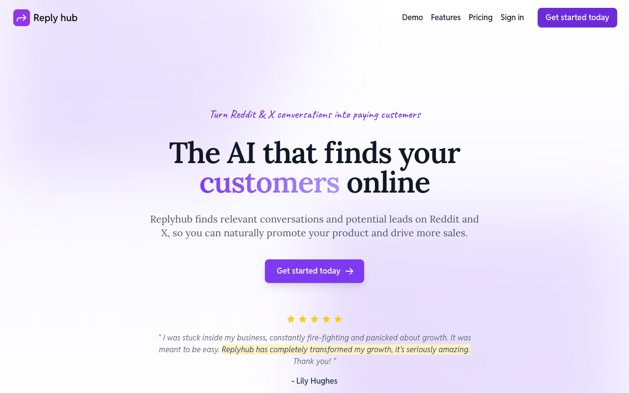 Replyhub - AI that finds potential customers on Reddit