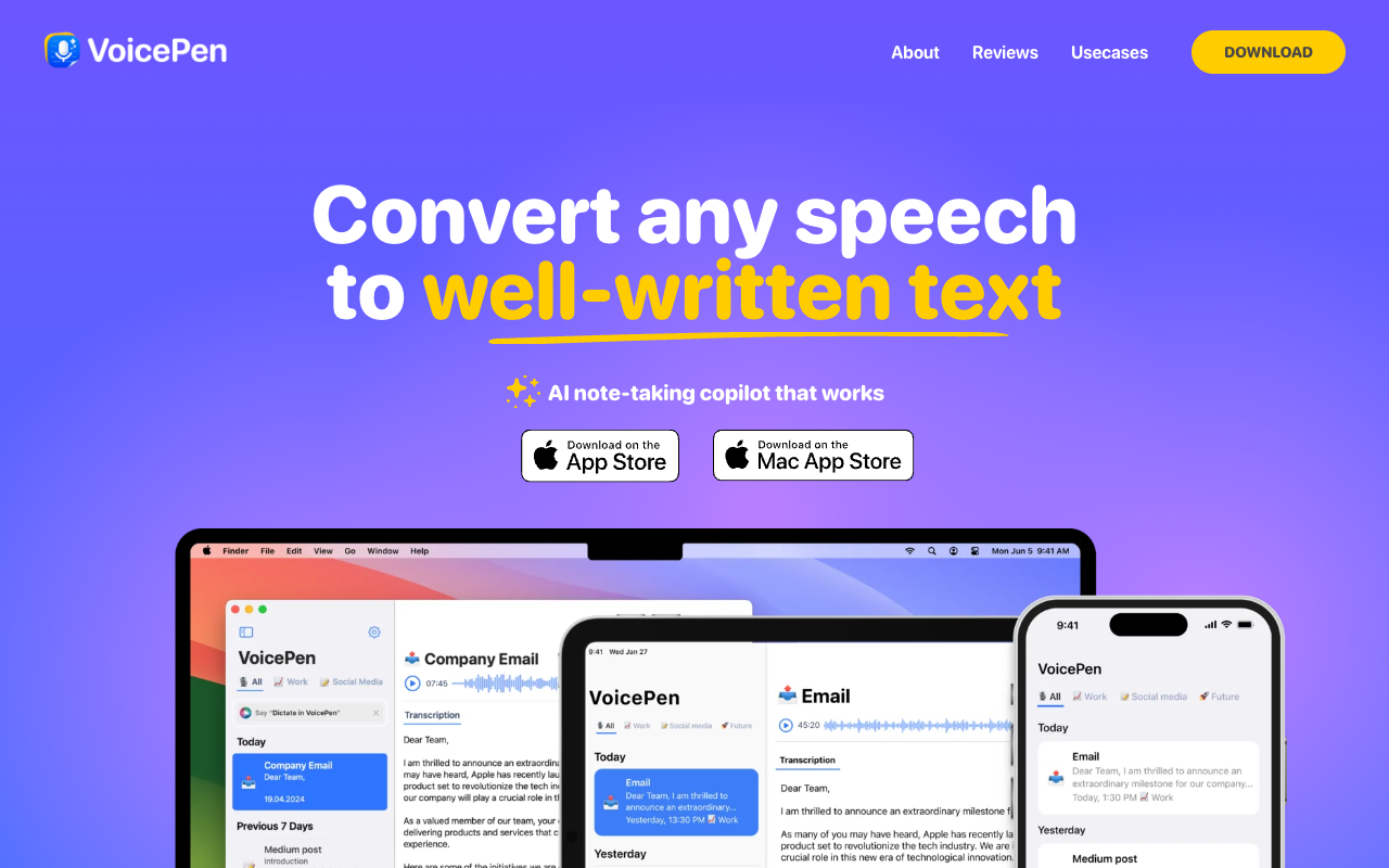 VoicePen - Native Speech-to-Text, Clear Notes, Posts, Anything AI
