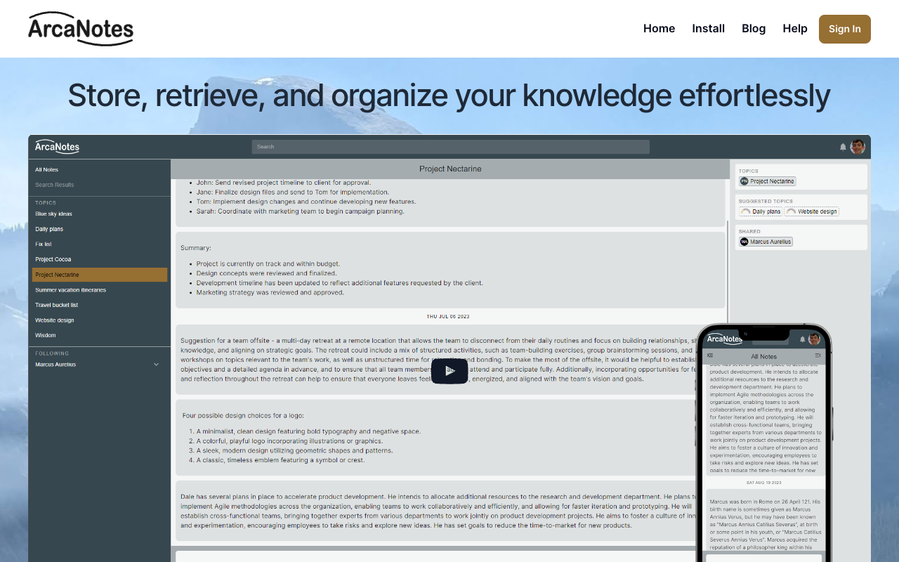 ArcaNotes - AI-enhanced, micro-note app for elevated productivity