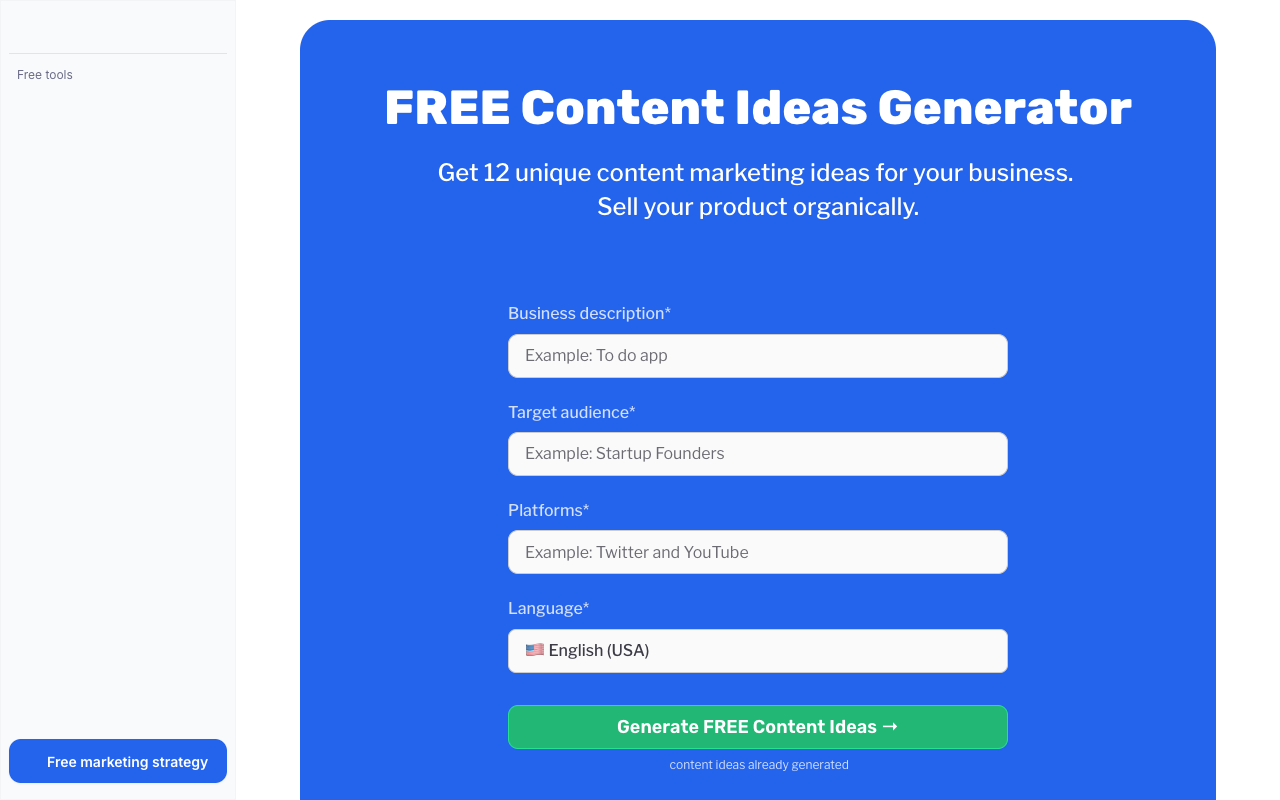 Content Ideas Generator - Get 12 content ideas in 10 seconds