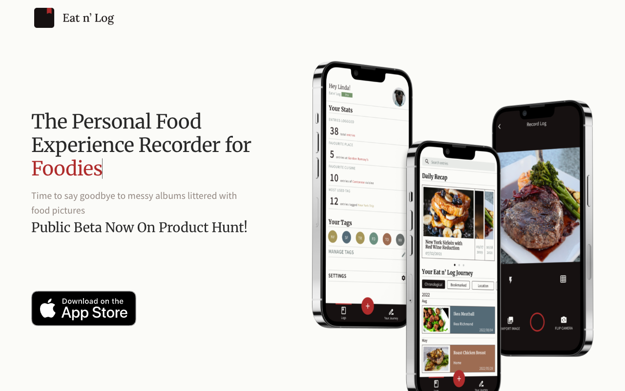 Eat n' Log - The world's first AI food experience recording app
