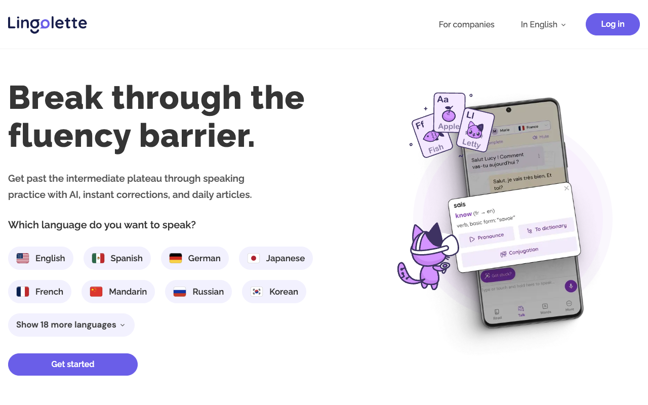 Lingolette - Your AI Language Practice Companion for Spoken and Written Fluency AI Language Learning Fluency