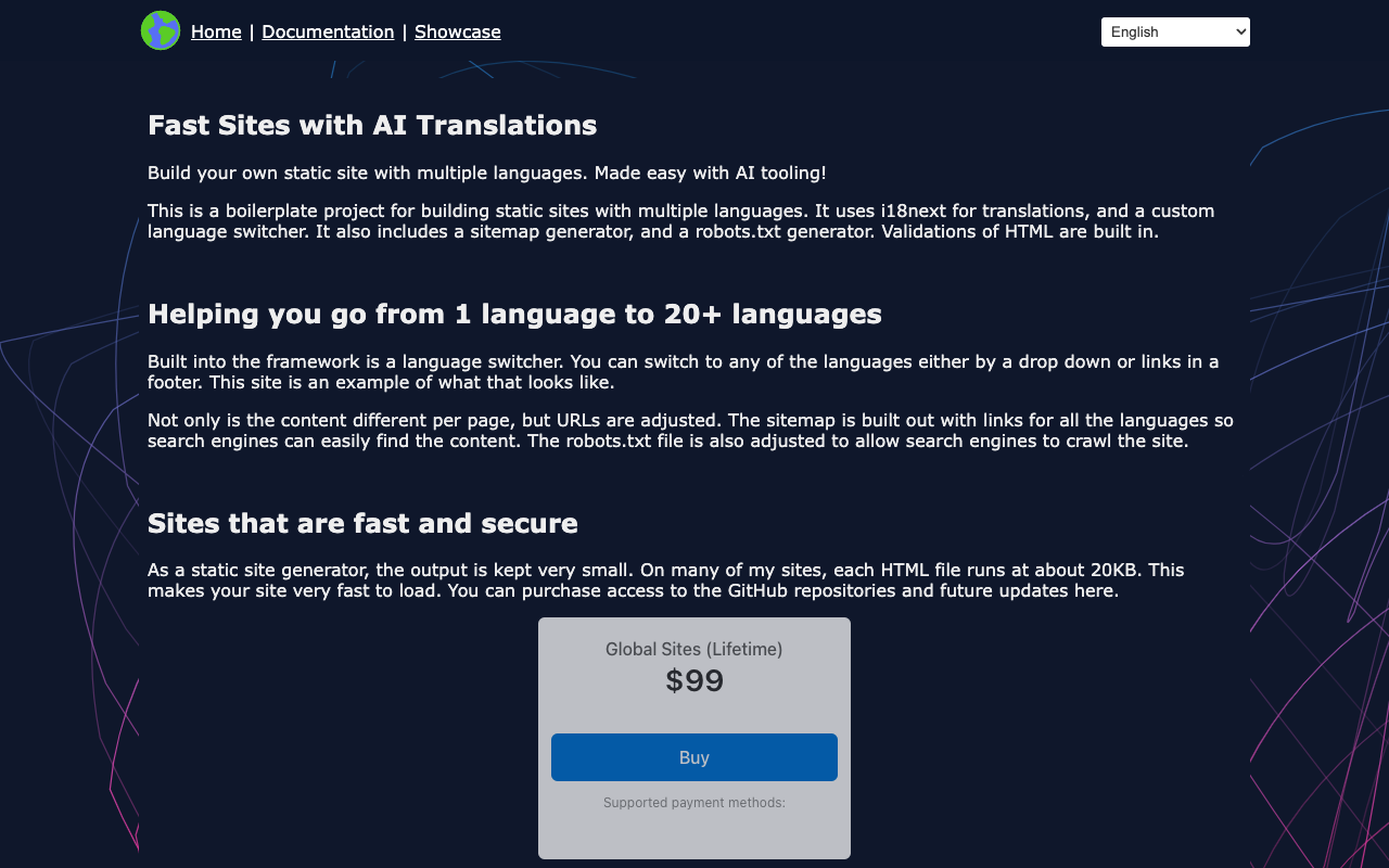 Global Sites - Build static sites with multiple languages and AI