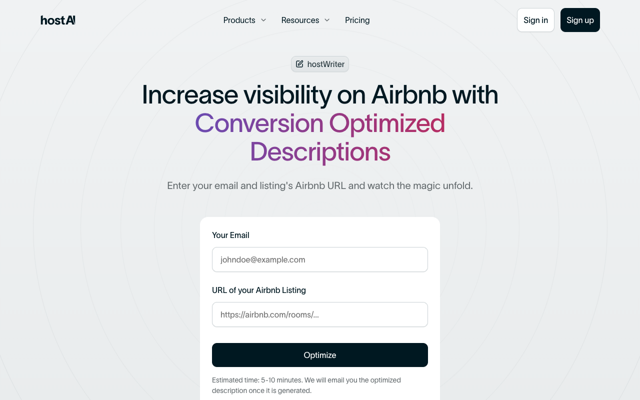 hostWriter by hostAI - Conversion Optimized Descriptions for Airbnb generated by AI