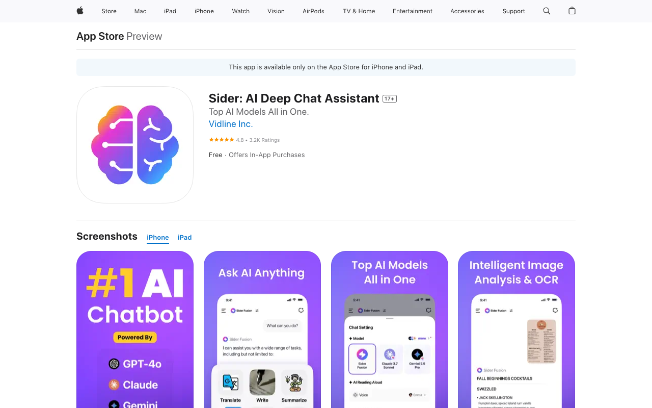Sider 2.0 for iOS - AI chat with any on-screen content without switching apps