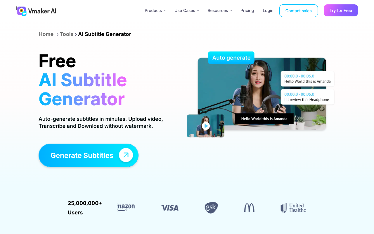 Animated Auto Subtitles by Vmaker AI - Generate, edit auto subtitles in 150+ languages & 100+ styles