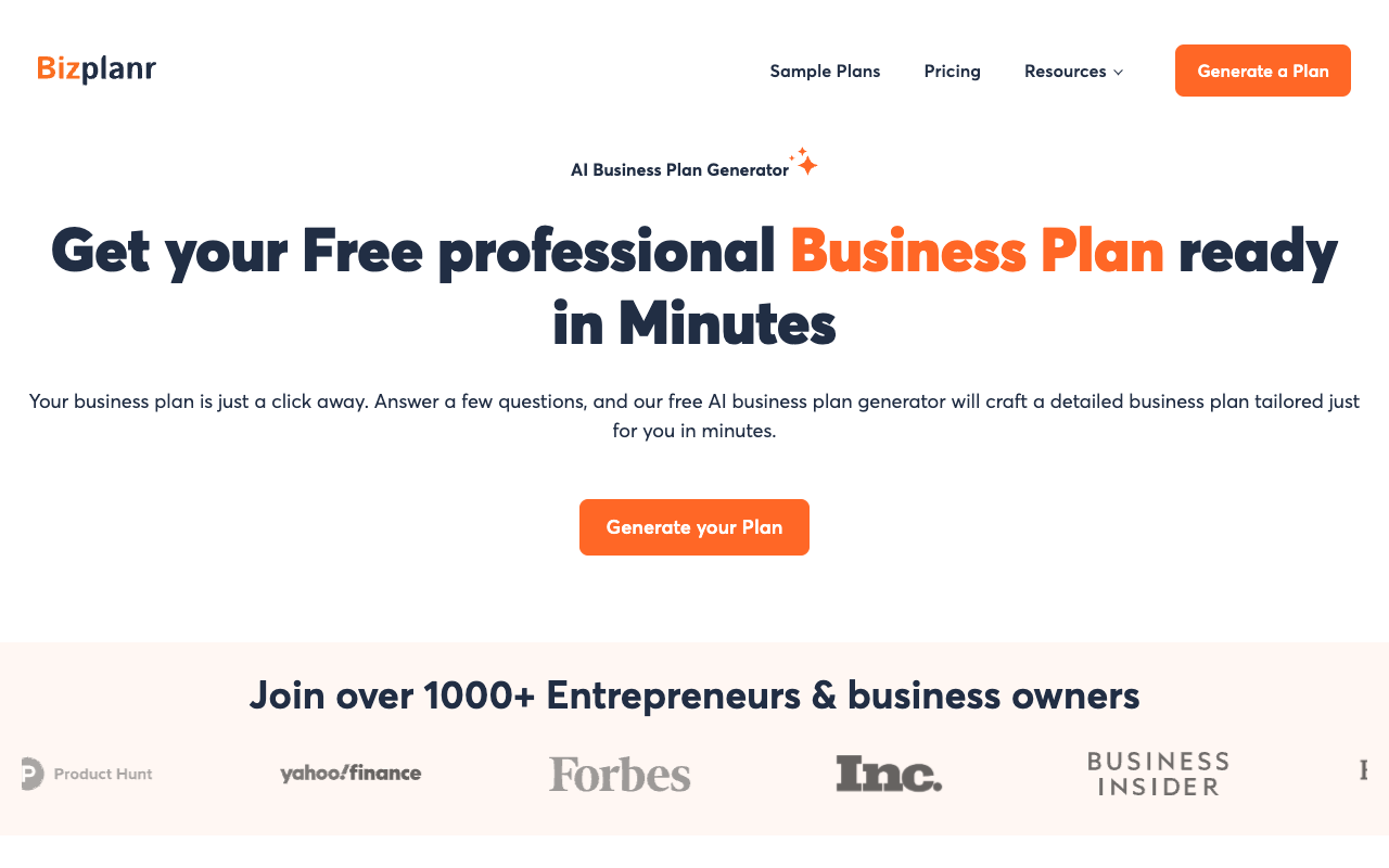 BizplanrAI - Get your professional Business Plan ready in Minutes