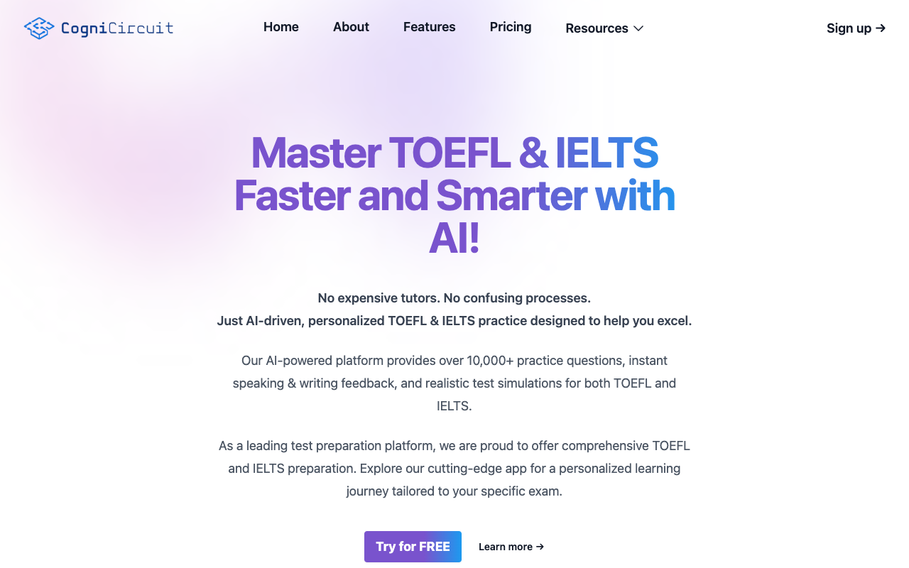 CogniCircuit AI - Your AI-Powered TOEFL Preparation App AI Education Language Learning
