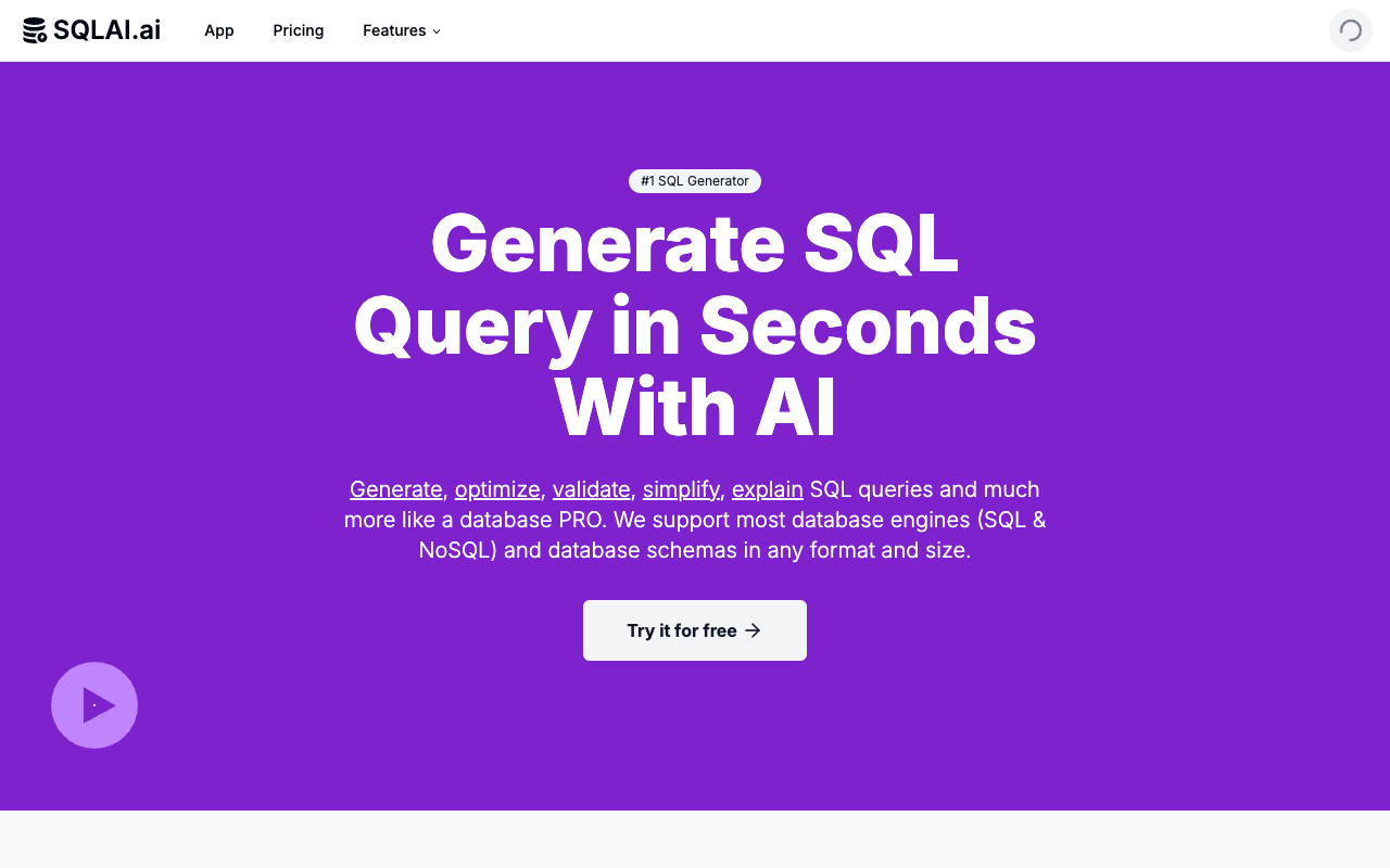 SQLAI.ai - Effortlessly Generate, Optimize, Fix, Explain SQL Queries in Seconds