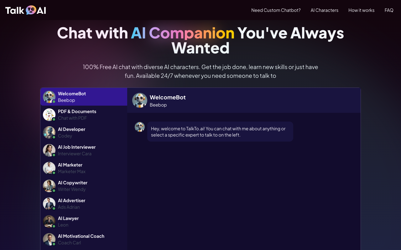 TalkTo AI - Free chat with your own team of AI Companions