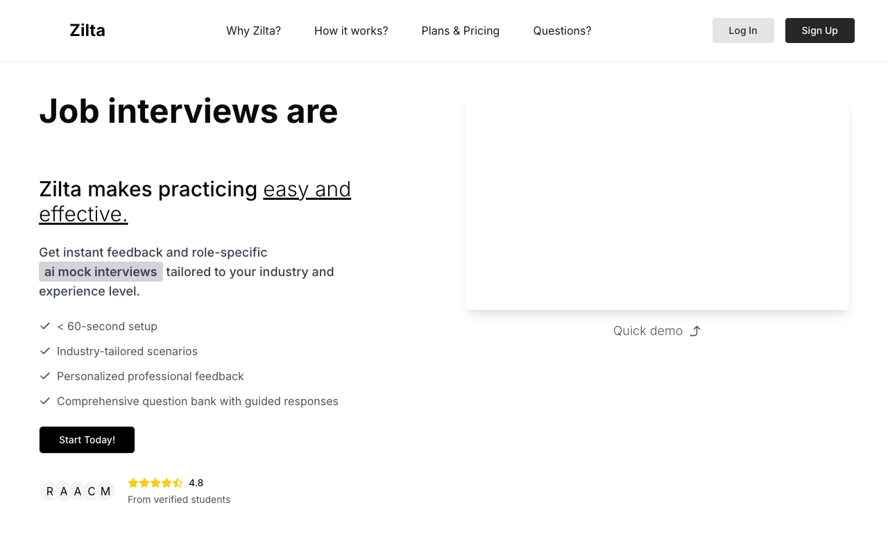 Zilta - AI Interviewer to prepare for any type of job interview