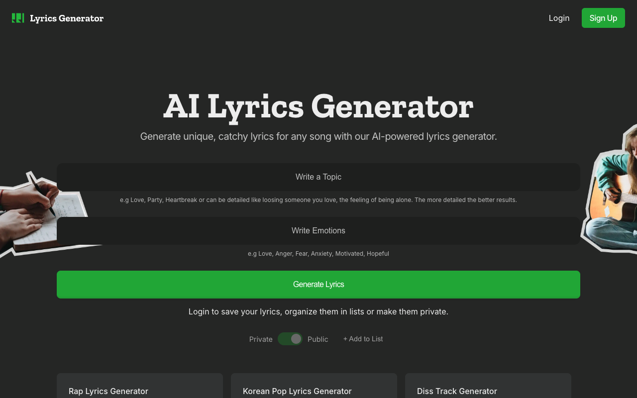 AI Lyrics Generator - Generate song lyrics with AI