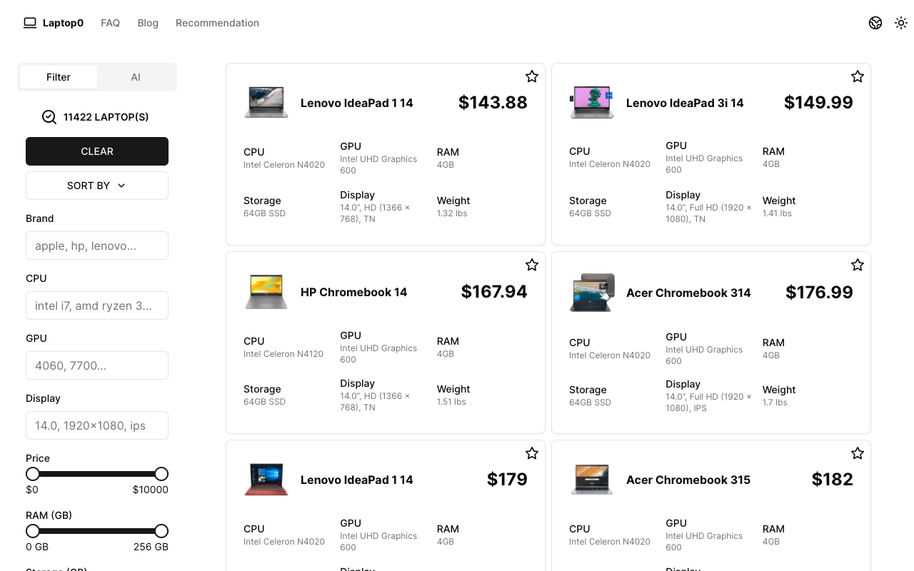 Laptop0: Laptop Prices & AI Suggestions - Assist Zero-Tech People in selecting the right laptop